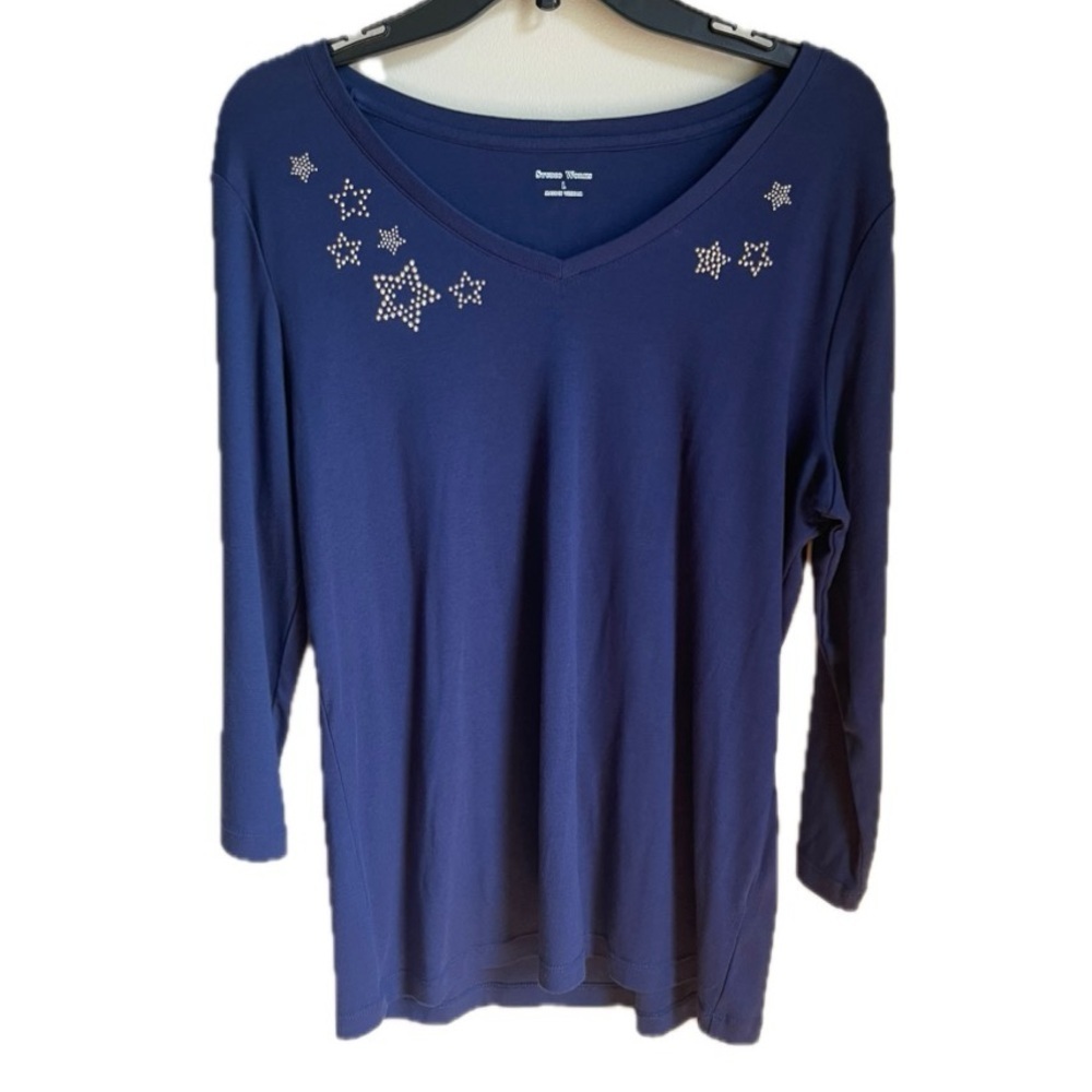 Studio Works Woman’s 3/4 Sleeve Cotton V-neck Shirt Size Large